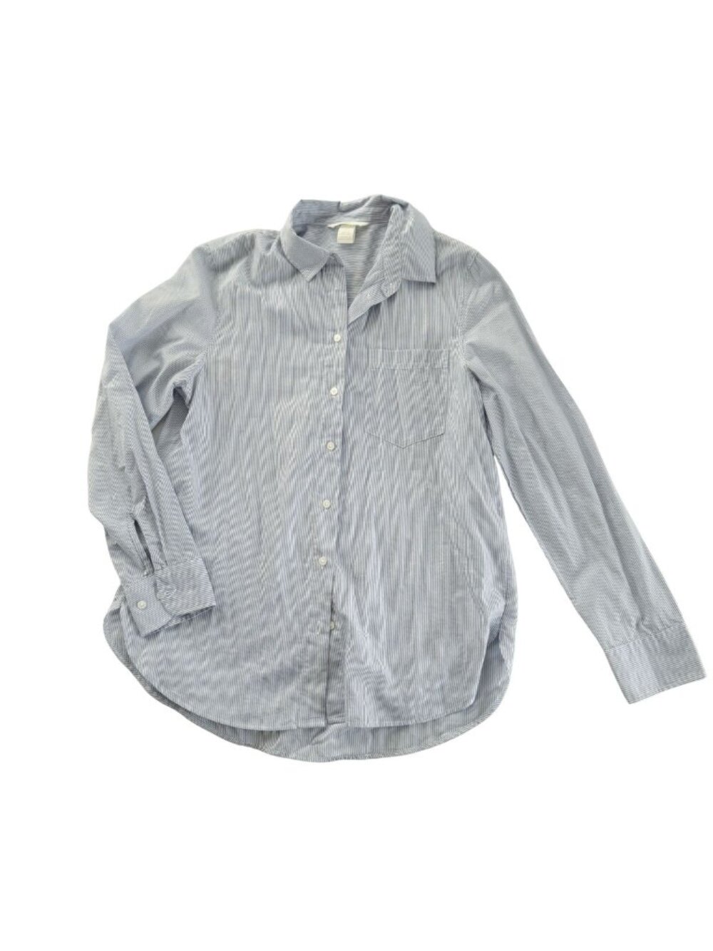 H&M Blue and White Vertical Striped Long Sleeve Button-Down Shirt